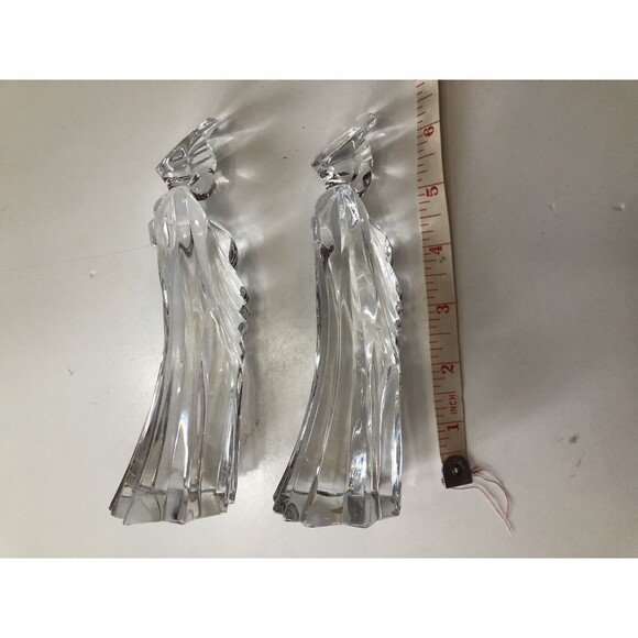 Vintage Glass Crystal Angel Figurines Set Of 2 6 Inches Tall Free Standing - Picture 6 of 6